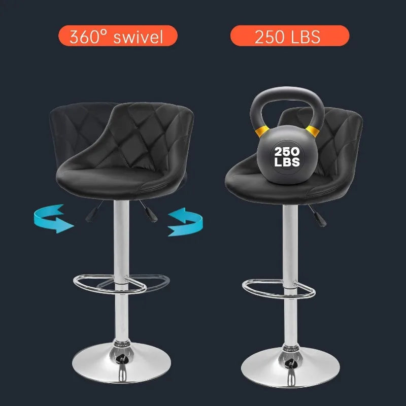 Bar Stools Set of 2 ,Barstools Swivel Stool Height Adjustable Bar Chairs with Back PU Leather Swivel Bar