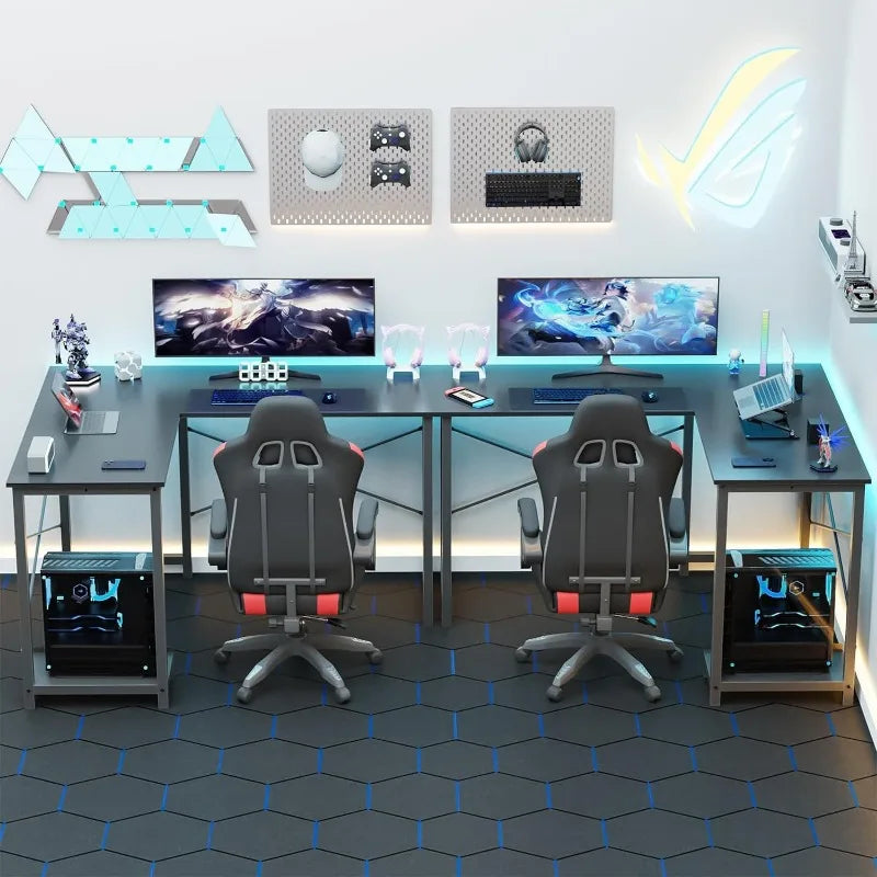 L Shaped Computer Desk Wood Corner PC Gaming Table with Side Storage Bag for Home Office Small Spaces