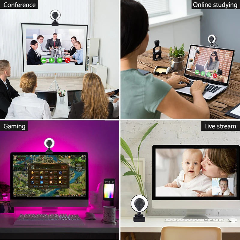 Portable Full HD 1080P 2K 4K Webcam PC Laptop Auto Focus Webcam Live Streaming Flexible with Microphone Live Broadcast withLight