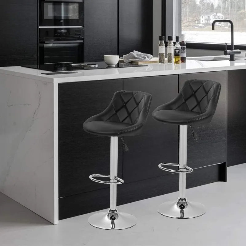 Bar Stools Set of 2 ,Barstools Swivel Stool Height Adjustable Bar Chairs with Back PU Leather Swivel Bar