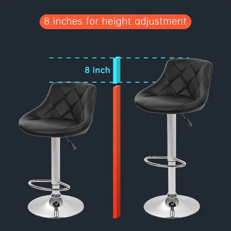 Bar Stools Set of 2 ,Barstools Swivel Stool Height Adjustable Bar Chairs with Back PU Leather Swivel Bar