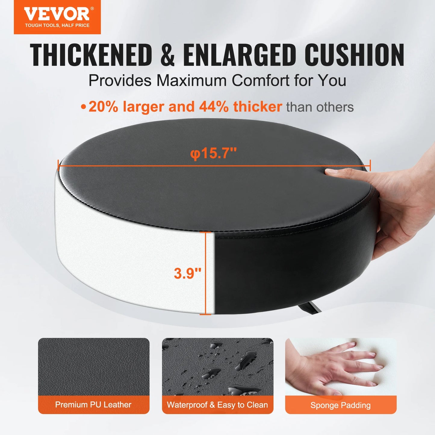 VEVOR Rolling Round Stool 40 cm Diameter with 5 Swivel Casters 360° Rotation Height Adjustable Round Stool for Bar Salon Office