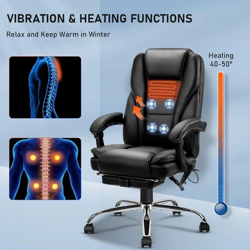 Ergonomic Office Chair with Heat and Massage, Massage Office Chair with Footrest, Wheels, Lumbar Support, Big and Tall Reclining