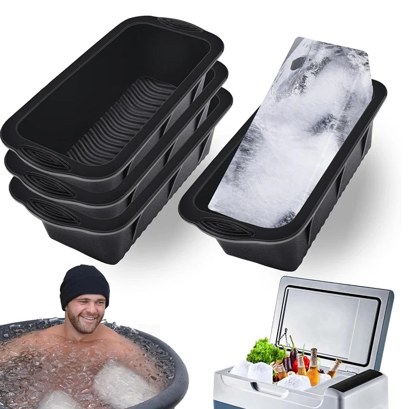 4 PCS Ice Block Mold 9.4Lbs Ice-Cubes For Cold Plunge Or Coolers Black Reusable Silicone Ice Mold For Ice Bath Chiller