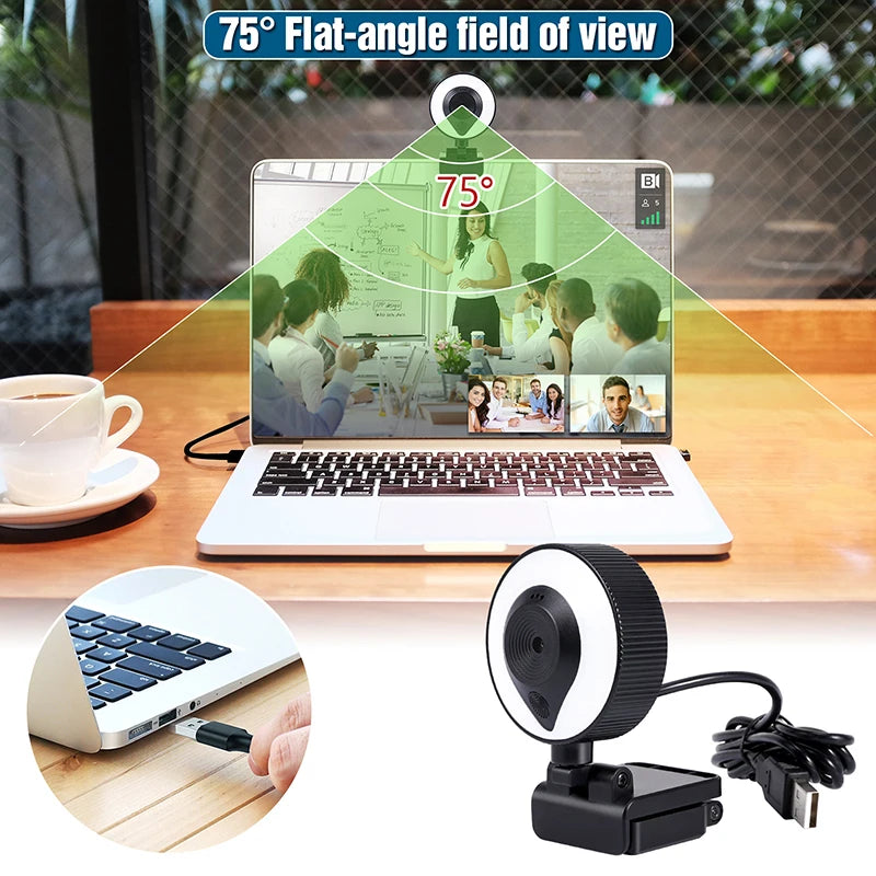 Portable Full HD 1080P 2K 4K Webcam PC Laptop Auto Focus Webcam Live Streaming Flexible with Microphone Live Broadcast withLight