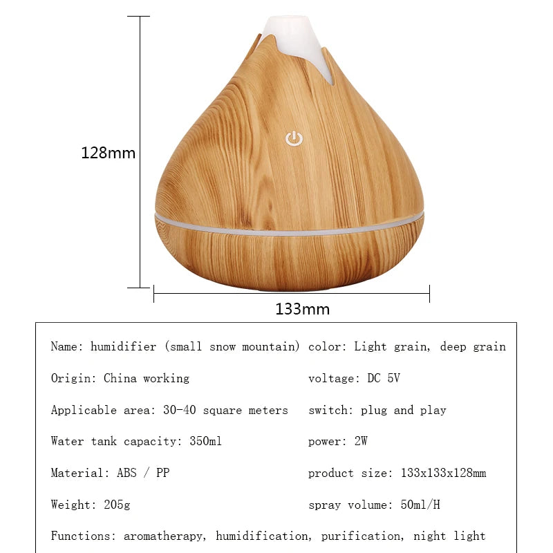New 350ML Ultrasonic Mini Air Humidifier Wood Grain Air Diffuser Mini Mist Maker Essential Oils Diffuseur For Car Diffuser