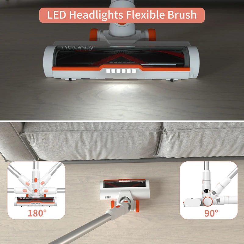 Redkey P8 Cordless Vacuum Cleaner 250W 25Kpa Powerful Suction, LED Headlight & Display, 30min Long Runtime Detachable Battery