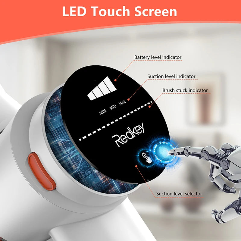Redkey P8 Cordless Vacuum Cleaner 250W 25Kpa Powerful Suction, LED Headlight & Display, 30min Long Runtime Detachable Battery
