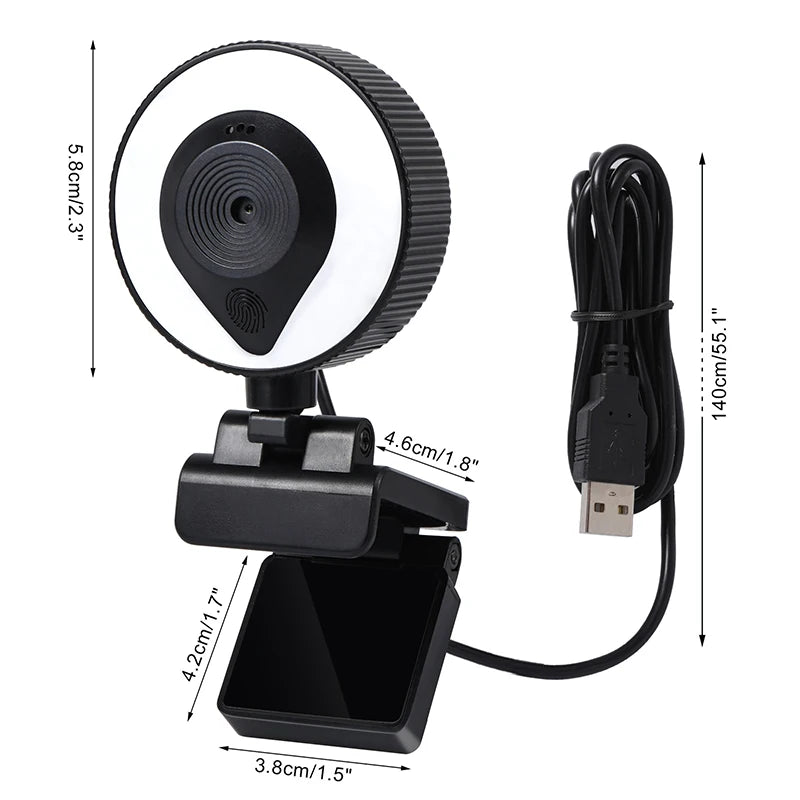 Portable Full HD 1080P 2K 4K Webcam PC Laptop Auto Focus Webcam Live Streaming Flexible with Microphone Live Broadcast withLight