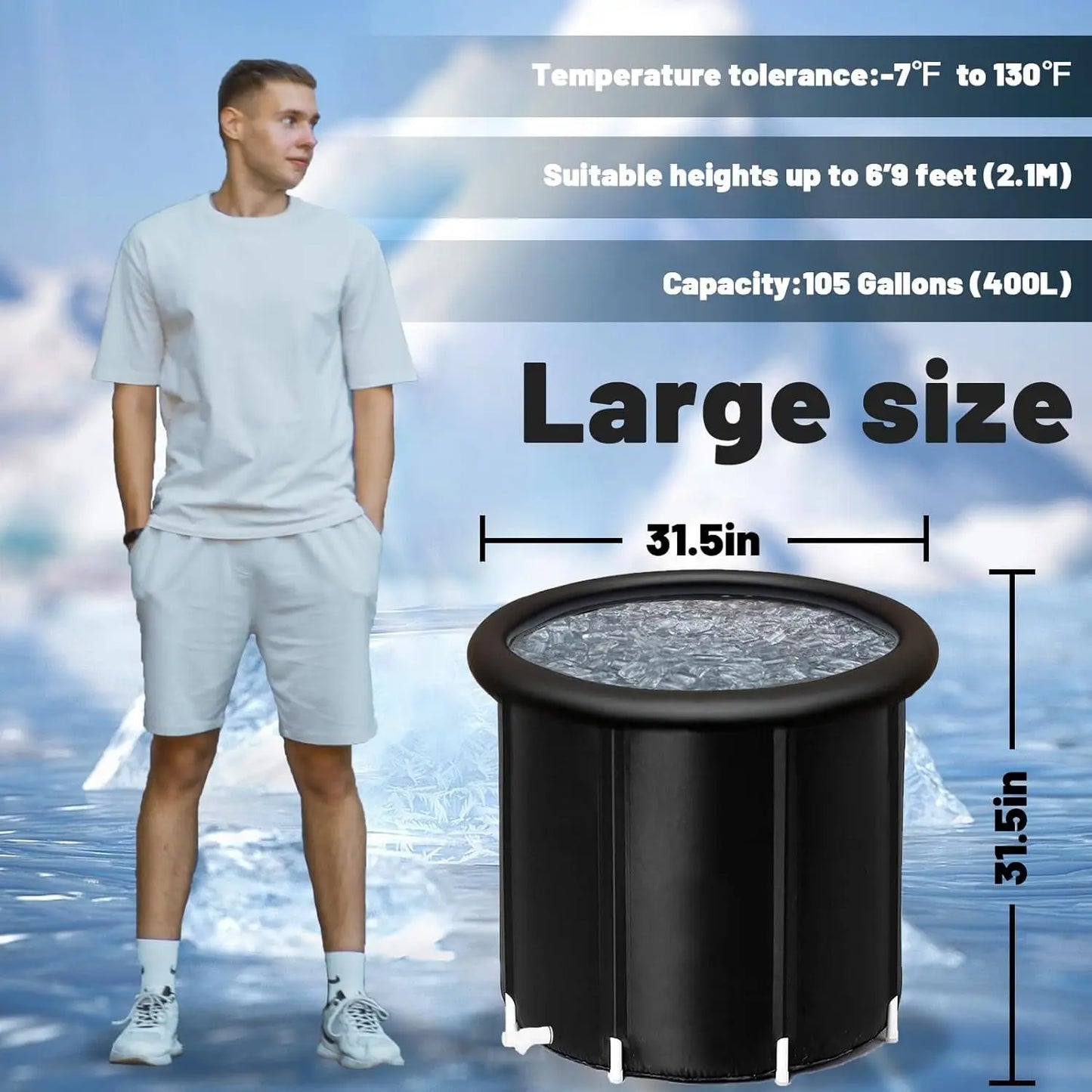 Portable Ice Bath Plunge Pool Ice Bath Tub  Athletes with Cover [Large Size] | 85 Gallons Cold Plunge For Recovery Freestanding